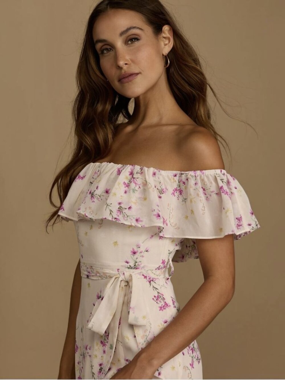 NWT Lulus Amazing Moment Light Pink Floral Print Off-the-Shoulder Dress (size S) - Picture 2 of 6